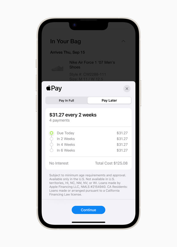 苹果在美国正式推出 Apple Pay Later “先买后付”服务