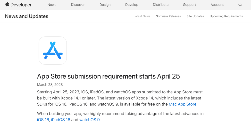 下月起，苹果 App Store 将只接受 Xcode 14 打造的应用