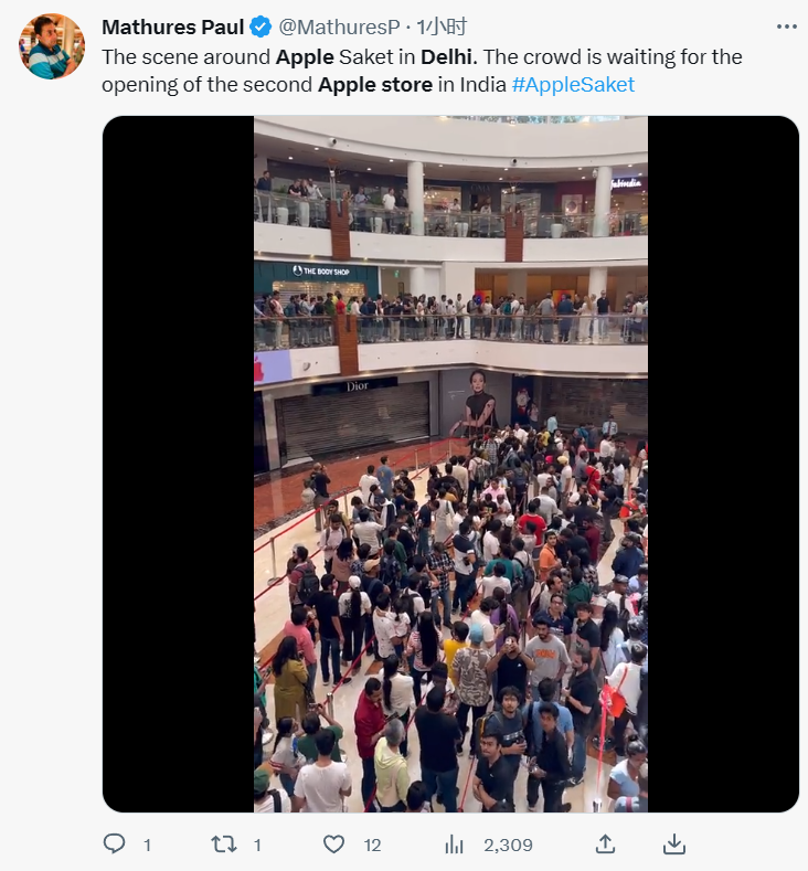 印度第二家苹果 Apple Store 零售店在新德里开业，库克出席仪式