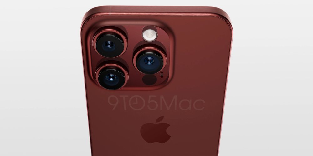 苹果 iPhone 15 Pro 手机高清渲染图再曝光：钛合金中框、相机更凸起、新增深红色、边框更窄
