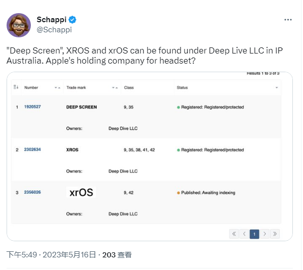 消息称苹果在 2017 年申请了头显相关的“Deep Screen”商标